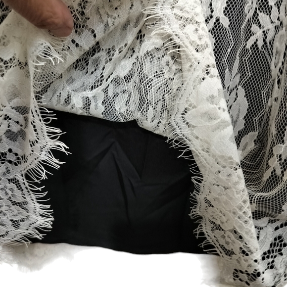 (1272) Kenzie Lace Overlay Black Slip Ivory Lace Sheath Dress Size Small - Picture 8 of 11